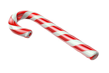 Obraz premium A vibrant red and white striped candy cane lying on a plain background, symbolizing festive cheer and holiday spirit, perfect for seasonal decorations or culinary themes