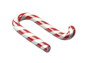 A vibrant, red and white striped candy cane, expertly crafted and placed against a transparent background, ideal for holiday-themed designs and seasonal decorations
