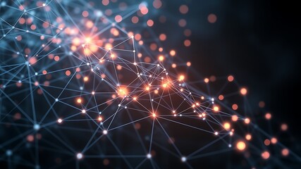 Illustration of a glowing abstract network of interconnected nodes and lines pulses with digital energy