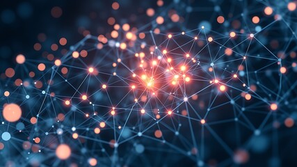 Illustration of a glowing abstract network of interconnected nodes and lines
