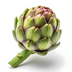 Fototapeta premium Carciofo Romanesco Artichoke Large Green Globes with Sculpted Layered Petals in Elegant Studio Still Life on Pristine White Background