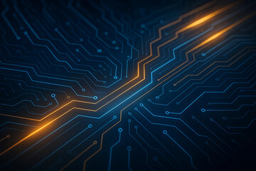 Abstract digital circuitry design featuring glowing lines against a dark background, suggesting technology and innovation.
