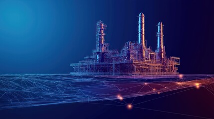 Oil production low poly wireframe banner template. Polygonal naphtha industry, earth mining, mineral resource extraction mesh art illustration. 3D oil refinery, plant equipment with connected dots