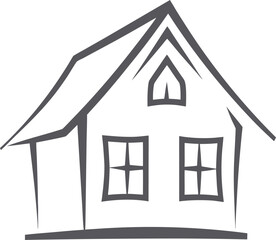 Hand drawn house icon vector illustration, simple black and white line art, minimalist home symbol, decorative doodle building design for real estate, architecture, and construction projects
