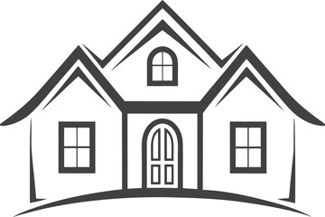 Hand drawn house icon vector illustration, simple black and white line art, minimalist home symbol, decorative doodle building design for real estate, architecture, and construction projects