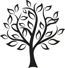 Obraz premium Hand drawn tree icon vector illustration, simple black and white line art, minimalist nature symbol, decorative doodle tree design for eco, environment, and botanical projects