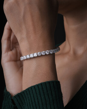 Silver Diamond Bracelet with beautyful women hand 