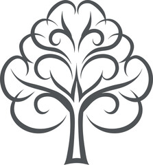 Hand drawn tree icon vector illustration, simple black and white line art, minimalist nature symbol, decorative doodle tree design for eco, environment, and botanical projects