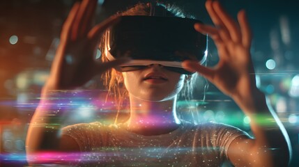 A young person wearing virtual reality headset.