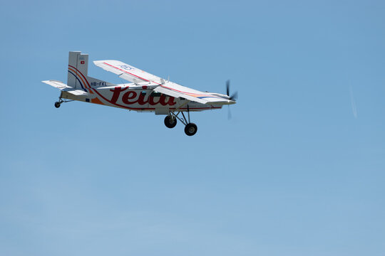 HB-FKL Pilatus PC-6/B2-H4 Turbo Porter airplane over the rhine valley in Switzerland 30.5.25