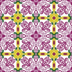 seamless floral pattern Intricate Ikat Floral Pattern in Purple, Yellow, and Green