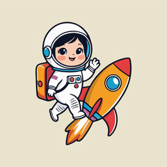 Charming cartoon astronaut dabbing on top of a retro-style rocket, with colorful planets and comets zooming past in a dazzling space scene.