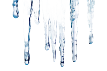 A close-up view of icicles melting, showcasing the intricate details of dripping water, set against a stark black background, ideal for illustrating winter themes or nature's beauty