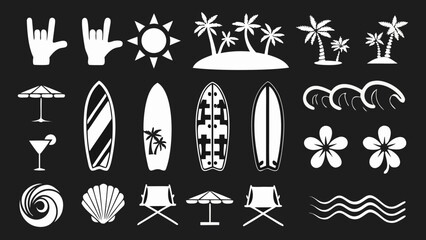 vector set of beach icons