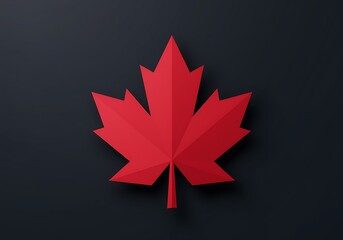 Red Maple Leaf Symbol on Dark Background Celebrating Canada Day and Canadian Identity with Modern Design Aesthetics