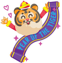  a happy tiger celebrating Chinese New Year, also known as the Spring Festival. 