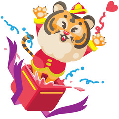  a happy tiger celebrating Chinese New Year, also known as the Spring Festival. 