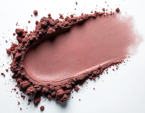 Mauve eyeshadow detail. Smooth, rich pigment powder makeup texture on white background. Soft, silky finish suggests luxury and high-quality cosmetic product for fashion and beauty.