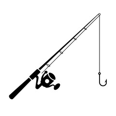 Fishing Rod and Hook Outline Illustration for Angling and Outdoor Sports

