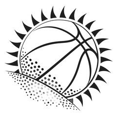 Abstract basketball design with a sunburst effect and a dotted pattern overlay