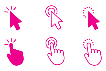 Set of cursor icons click and hand cursor icons click isolated on background. Computer mouse click cursor arrow icons set and loading Clicking cursor, pointing hand clicks icons.