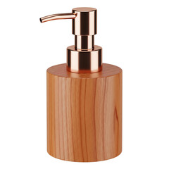 Fototapeta premium Wooden soap dispenser with rose gold pump isolated on transparent background