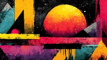 Naklejka premium A striking abstract digital illust n featuring a bold geometric composition of dynamic shapes vibrant colors and a surreal dreamlike atmosphere