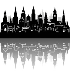 Fototapeta premium City silhouette landscape horizontal city panorama, transparent background