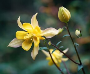Yellow Aquilegia chrysantha, the golden columbine in flower, in the wild