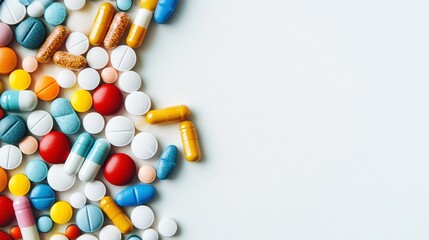 Colorful Assortment of Pills and Capsules on a Light Background