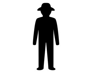 Silhouette of a person wearing a hat standing straight and facing forward