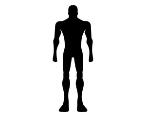 Silhouette of a stylized human figure standing against a white background