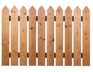 Fototapeta premium Vertical Wooden Garden Fence with Rounded Tops – Brown Wood, Isolated Transparent PNG.