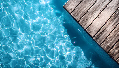 Obraz premium Swimming pool and wooden deck ideal for backgrounds