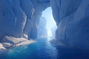 Ice cave tunnel with sunlight