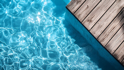 Swimming pool and wooden deck ideal for backgrounds