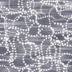 Gray chaotic wavy thread line of dots background abstract seamless pattern. Grey psychedelic background for interior decor, wallpaper, wall panel, textile, poster, web banner. 