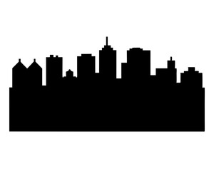 Naklejka premium Striking Black Silhouette of City Skyline Buildings Against a White Background
