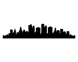 Fototapeta premium Silhouette of a city skyline with various buildings and landmarks against white