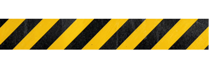 Black and Yellow Hazard Tape for Construction, Safety Signage, Industrial Design Isolated on Transparent Background