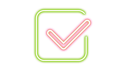 Neon check mark inside a glowing square border