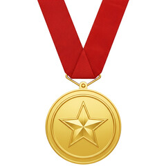Gold medal with red ribbon isolated on transparent background