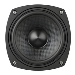 Close-Up Black Speaker Driver with Textured Cone, Isolated on White or Transparent Background