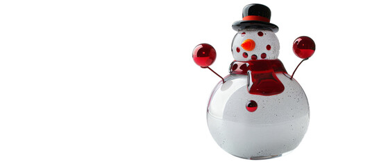 A cheerful snowman wearing a black hat and red scarf, standing proudly against a white background, symbolizing winter festivities and holiday cheer, ideal for seasonal decorations