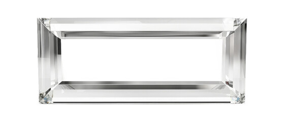 A clear, rectangular glass block placed on a white background, showcasing its transparency and reflections, ideal for use in design or product photography