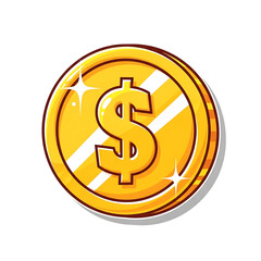 Fototapeta premium A shiny gold coin with a dollar sign isolated on white isolated on transparent background
