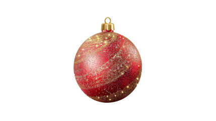 A beautifully decorated red and gold Christmas ornament hanging against a plain background, showcasing intricate designs and shimmering details, perfect for holiday-themed decorations