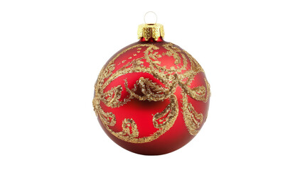A beautifully designed red Christmas ornament with intricate golden patterns, showcasing festive elegance, perfect for holiday decorations and seasonal celebrations