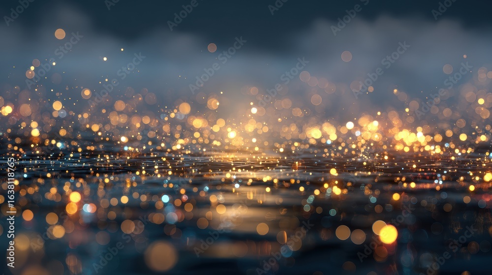 Wall mural abstract nightscape with bokeh lights, creating a moody, ethereal backdrop
