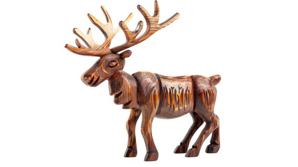A beautifully carved wooden reindeer figurine showcasing intricate details and craftsmanship, set against a plain background, ideal for home decor or holiday-themed displays